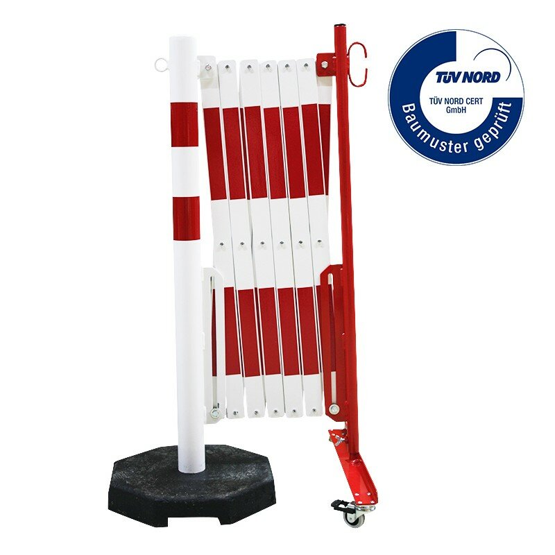 Bielo-červená stĺpiková prenosná mobilná zábrana - dĺžka 4 ma výška 1,05 m