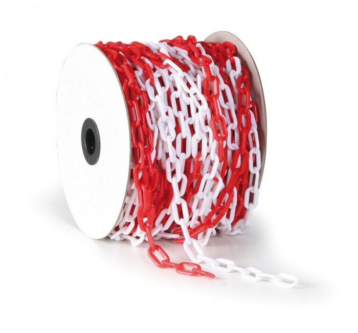 Bielo-červená plastová označovacia reťaz - dĺžka 50 m