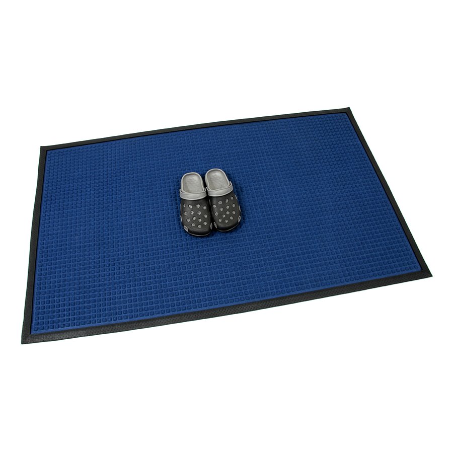 Modrá textilní gumová vstupní rohožka FLOMA Little Squares - délka 90 cm, šířka 150 cm, výška 0,8 cm