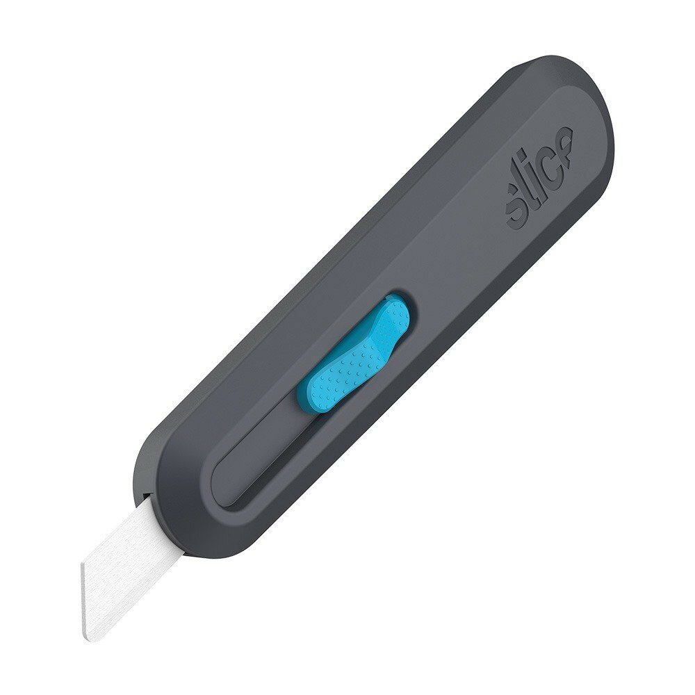 Čierno-modrý plastový univerzálny samozaťahovací nôž SLICE - dĺžka 15,4 cm, šírka 3,6 cm a výška 2,2 cm
