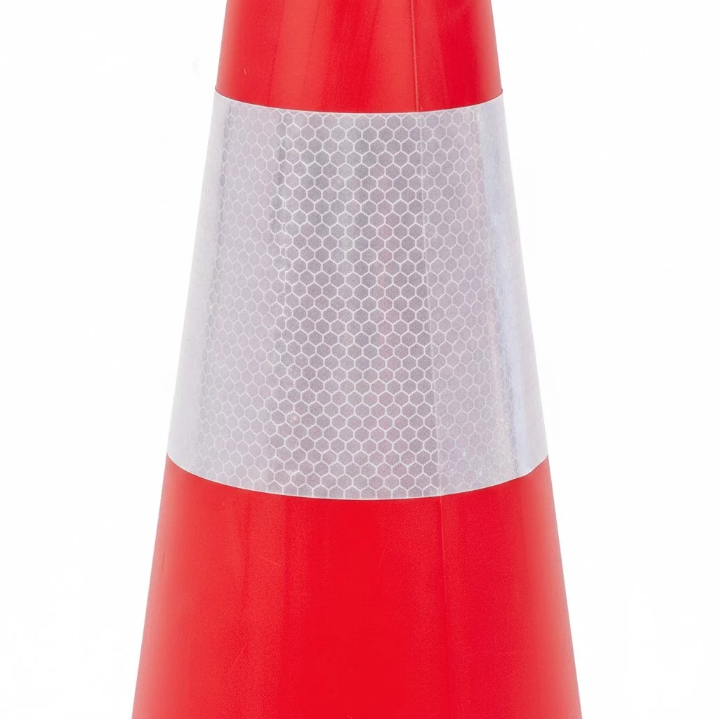 Červeno-bílý plastový (PE) reflexní kužel s podstavcem FLOMA CF27 - délka 37 cm, šířka 37 cm, výška 75 cm