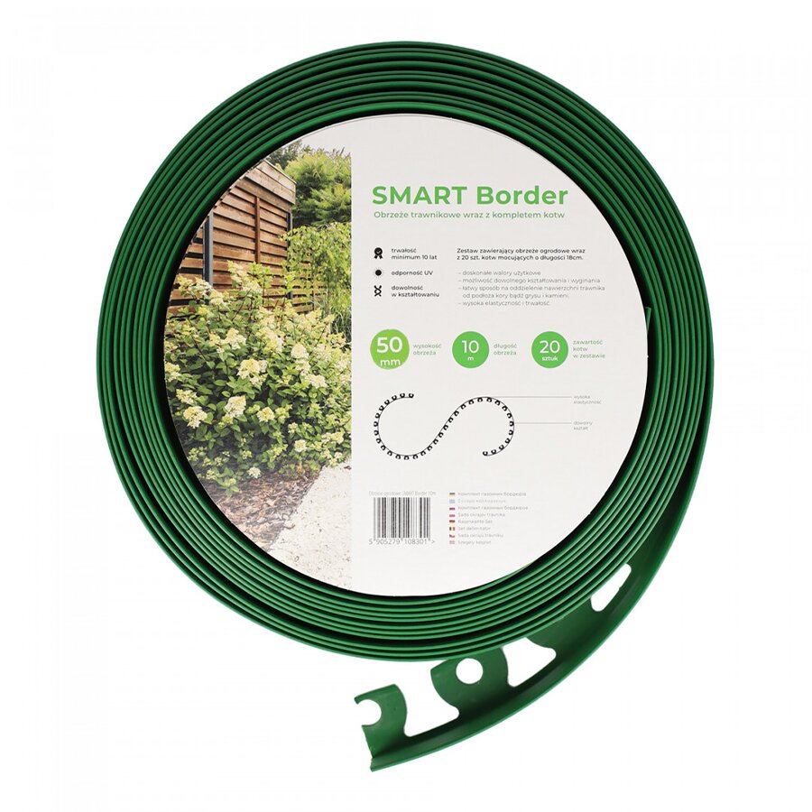 Zelený plastový záhradný obrubník Smart Border - dĺžka 10 m, šírka 0,2 cm, výška 5 cm