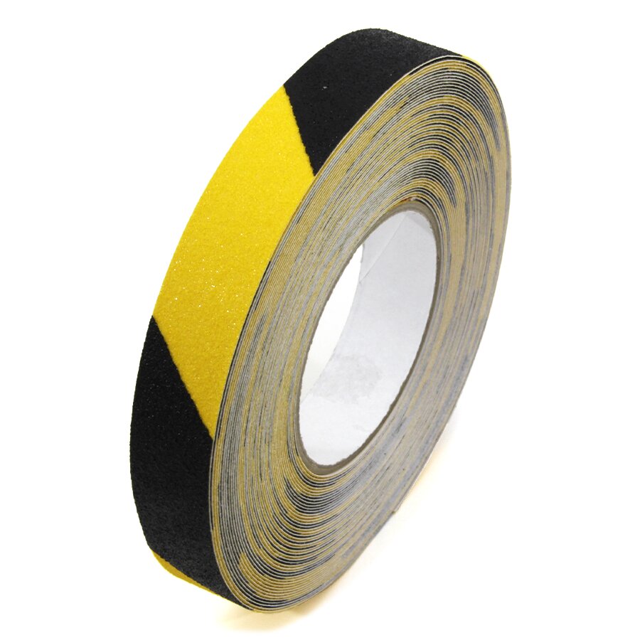 Černo-žlutá korundová protiskluzová páska FLOMA Hazard Standard - délka 18,3 m, šířka 2,5 cm, tloušťka 0,7 mm
