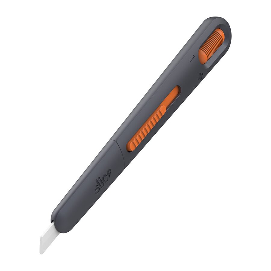Černo-oranžový plastový nastavitelný nůž na krabice SLICE - délka 13,9 cm, šířka 2,2 cm a výška 1,1 cm
