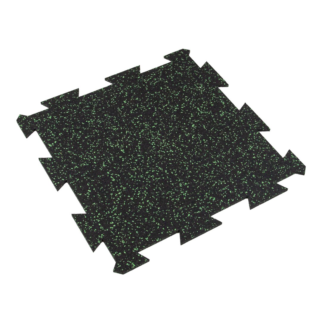 Čierno-zelená gumová modulová puzzle dlažba (stred) FLOMA FitFlo SF1050 - dĺžka 50 cm, šírka 50 cm, výška 0,8 cm