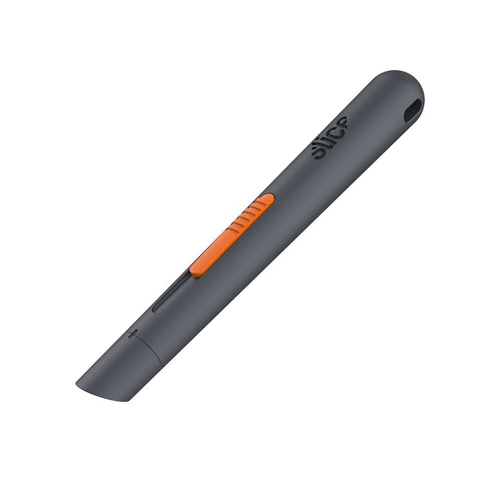 Čierno-oranžový plastový polohovateľný nôž na krabice SLICE - dĺžka 13,4 cm, šírka 1,7 cm a výška 1,7 cm