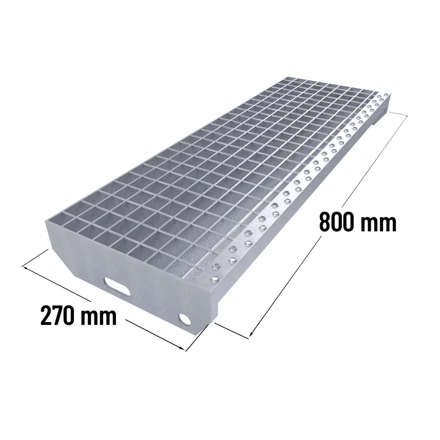 Stopień schodowy metalowy ocynkowany antypoślizgowy (30/2, 34/38) FLOMA SteelStep - szerokość 80 cm, głębokość 27 cm, wysokość 3 cm