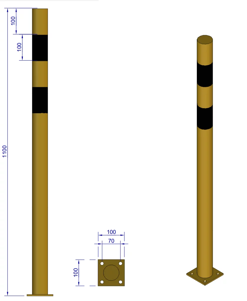 Słupek parkingowy stalowy żółto-czarny - średnica 6 cm, wysokość 110 cm