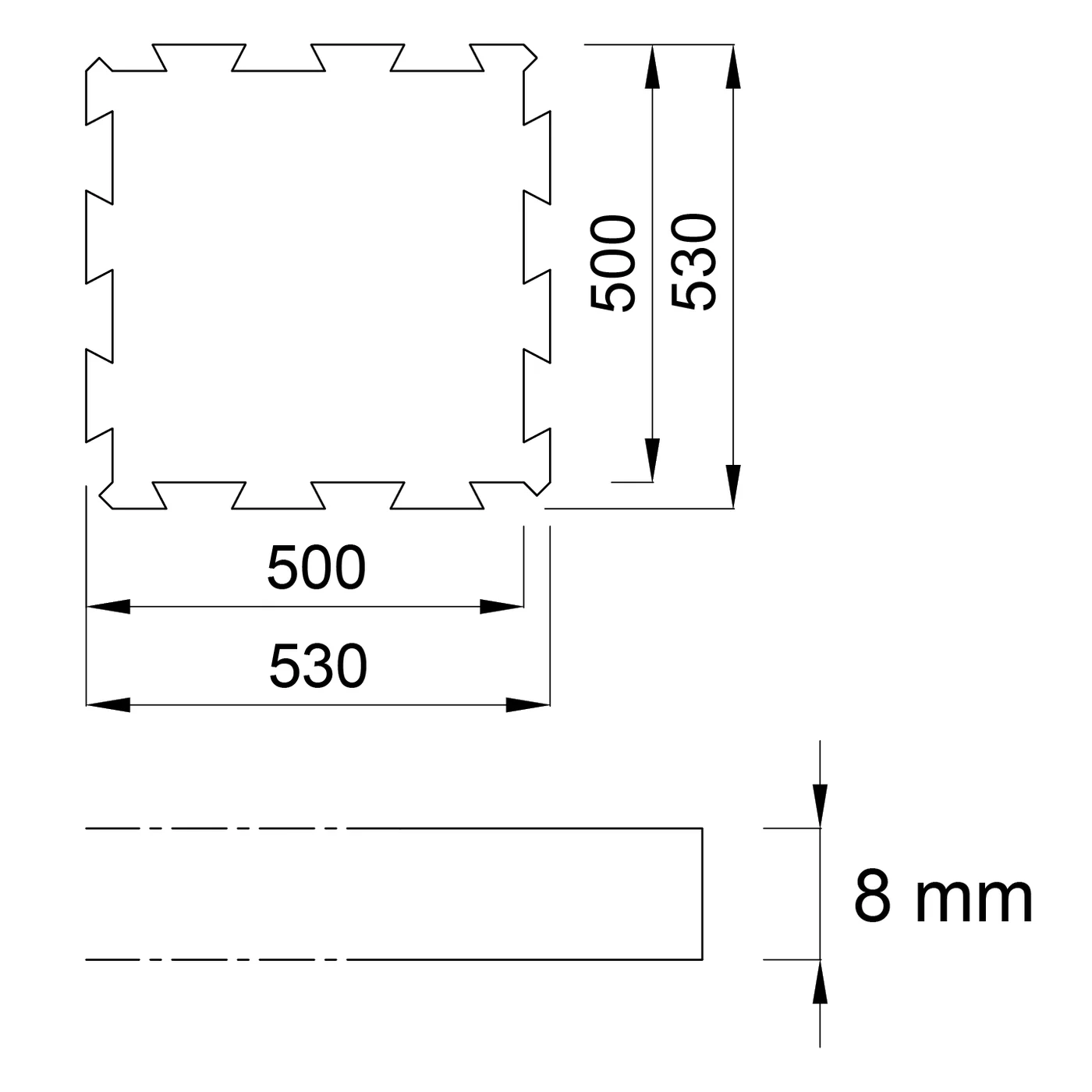 Czarno-żółta gumowa płytka modułowa (środek) FLOMA FitFlo SF1050 - długość 50 cm, szerokość 50 cm i wysokość 0,8 cm