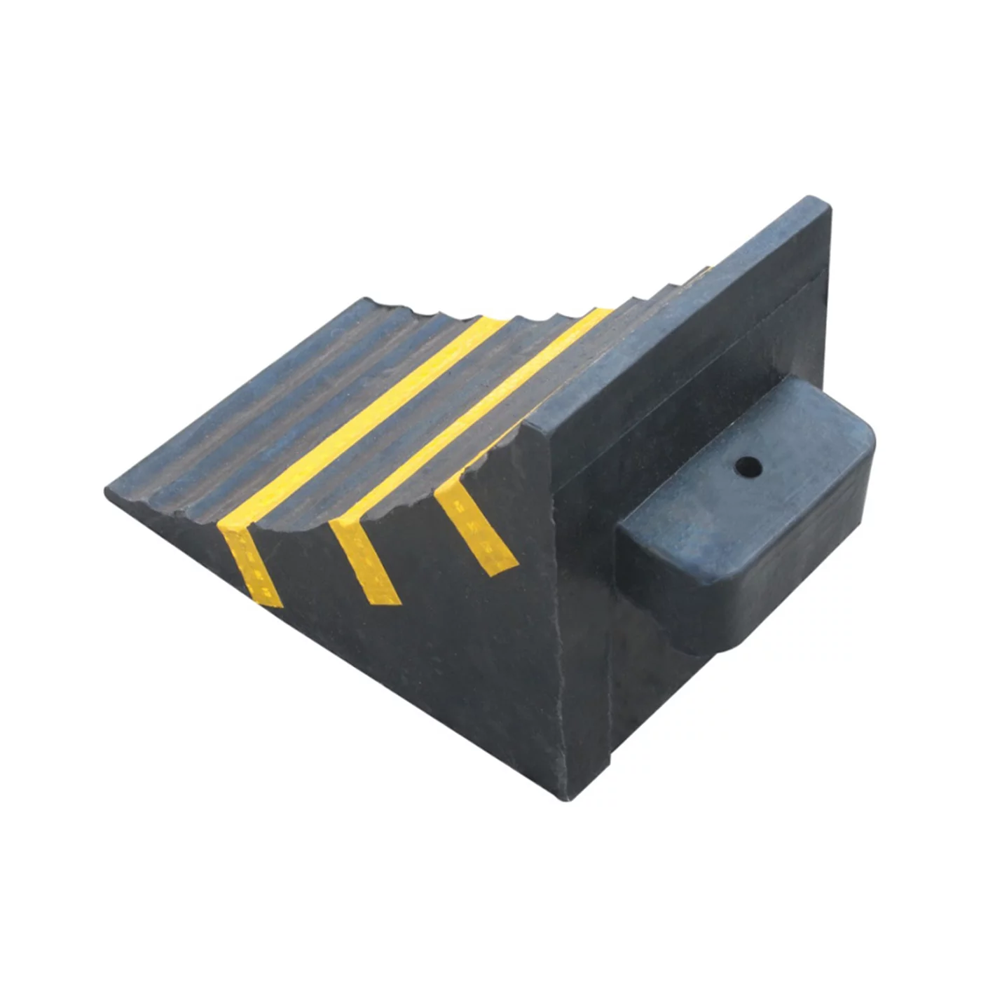 Radkeil aus Gummi unter die Räder FLOMA WCF76 - Länge 28,5 cm, Breite 15,5 cm, Höhe 18,5 cm - Schwarz-Gelb