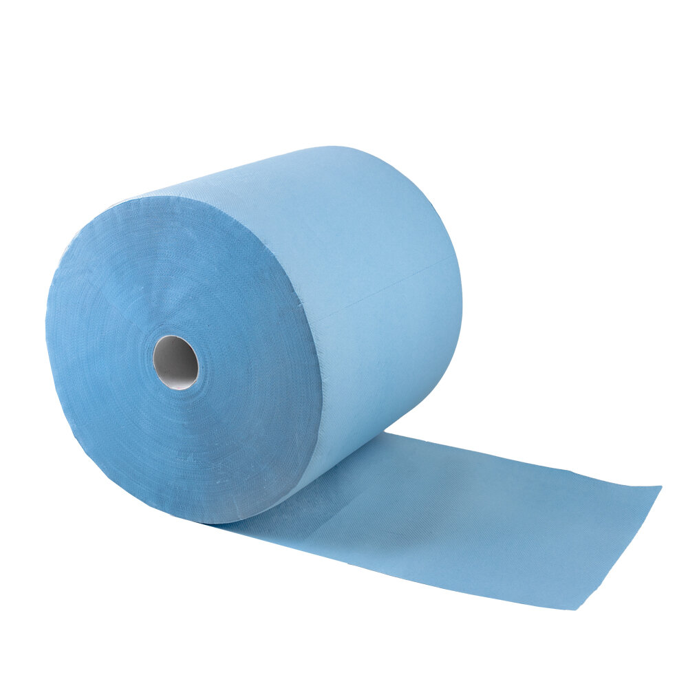 Modrá papierová trojvrstvová priemyselná čistiaca utierka - dĺžka 38 cm a šírka 34 cm - 1000 útržkov