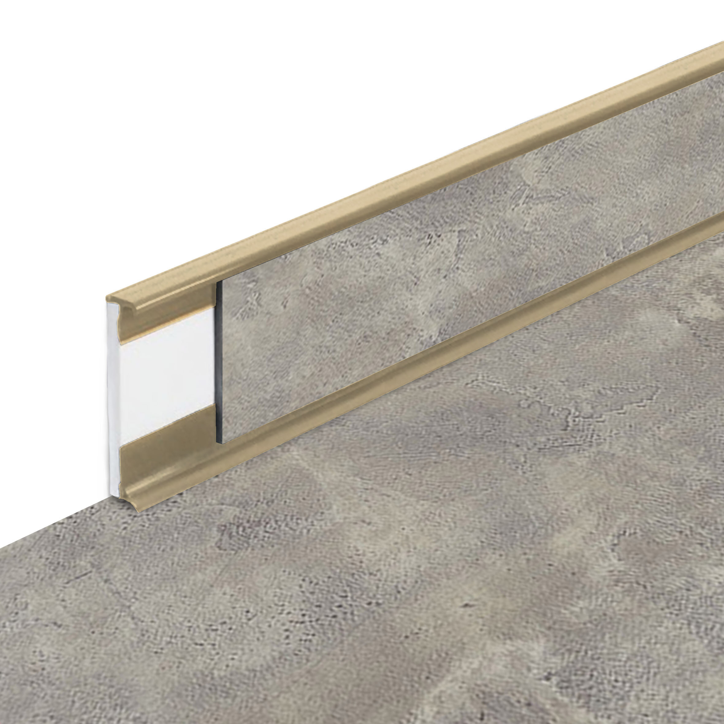 PVC vinylová soklová podlahová lišta Fortelock Business Forsen Grey Clay C022 Beige - dĺžka 200 cm, výška 5,8 cm, hrúbka 1,2 cm