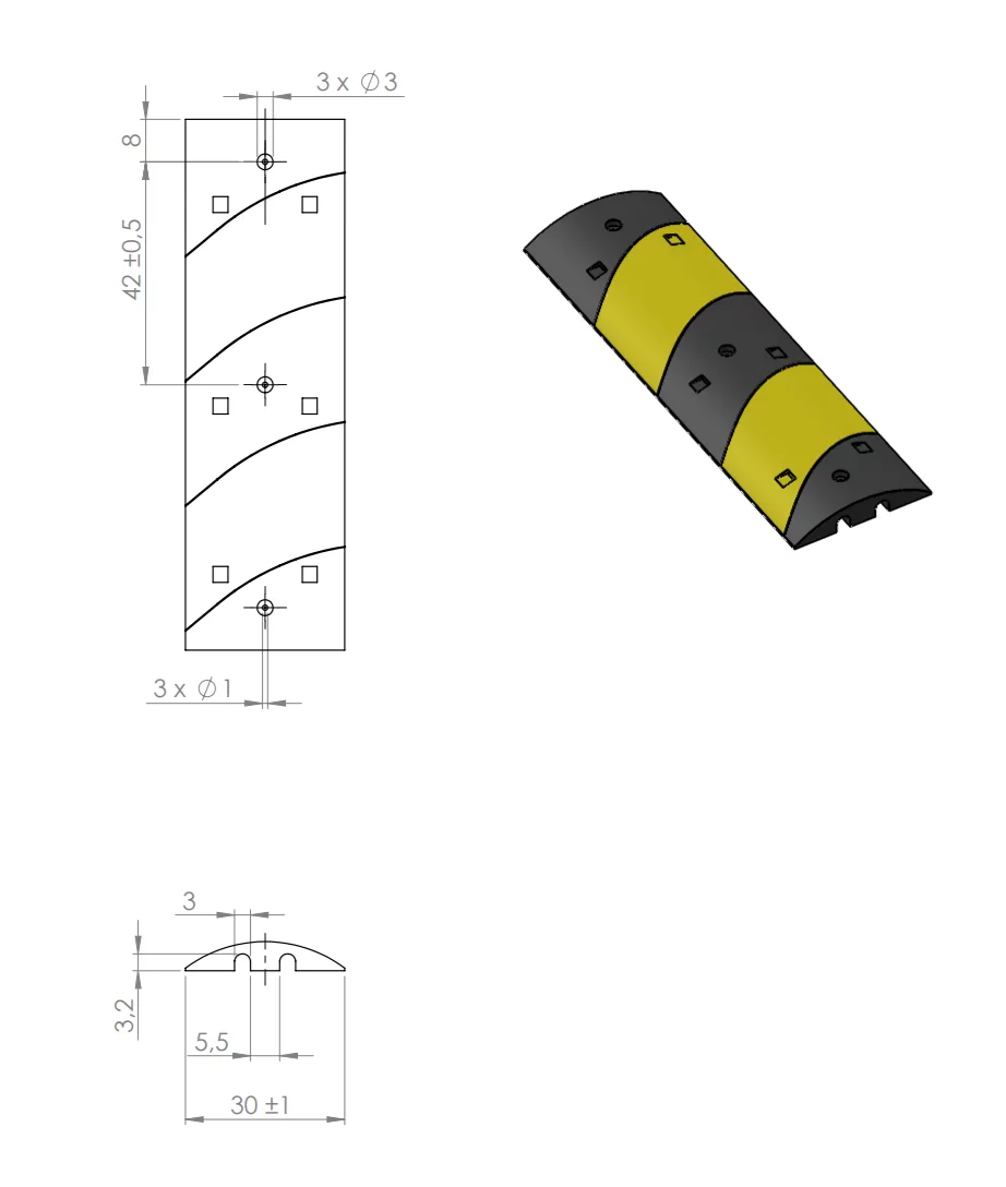 Mostek kablowy gumowy w kolorze czarno-żółtym - długość 100 cm, szerokość 30 cm, wysokość 5,5 cm