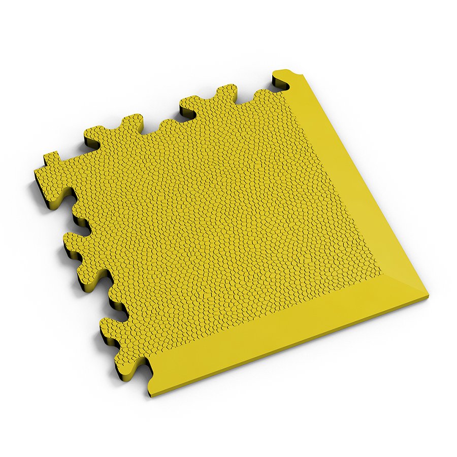 Žlutý PVC vinylový rohový nájezd Fortelock Industry - délka 14 cm, šířka 14 cm a výška 0,7 cm