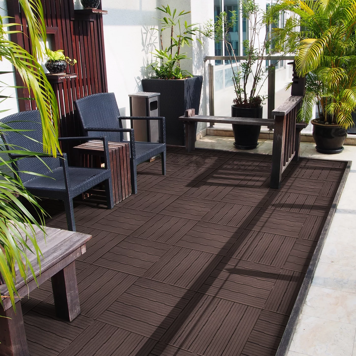 Terrassenplatte aus Kunststoff FLOMA Cosmopolitan - Länge 30,5 cm, Breite 30,5 cm, Höhe 1,5 cm - Braun