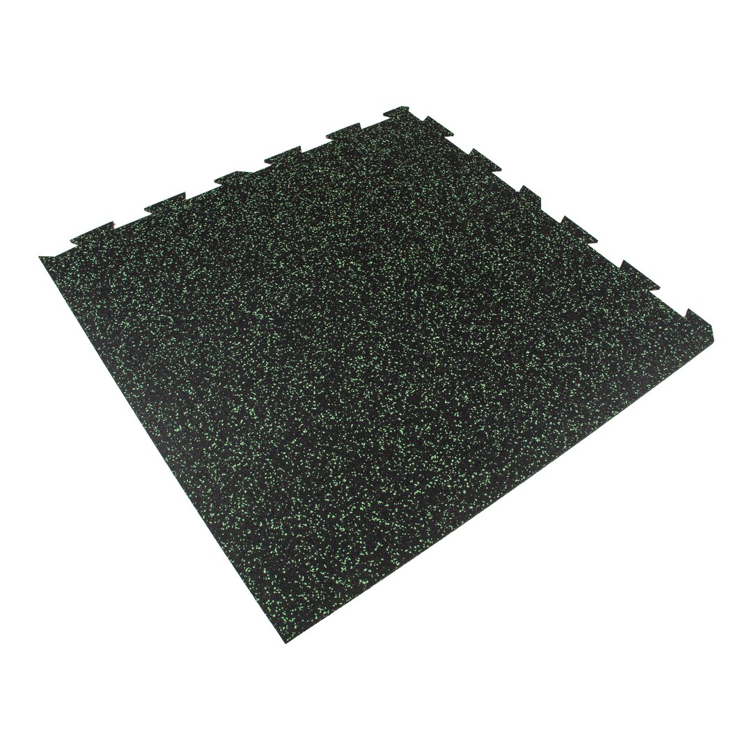 Černo-zelená gumová puzzle modulová dlaždice (roh) FLOMA SF1050 FitFlo - délka 100 cm, šířka 100 cm, výška 0,8 cm