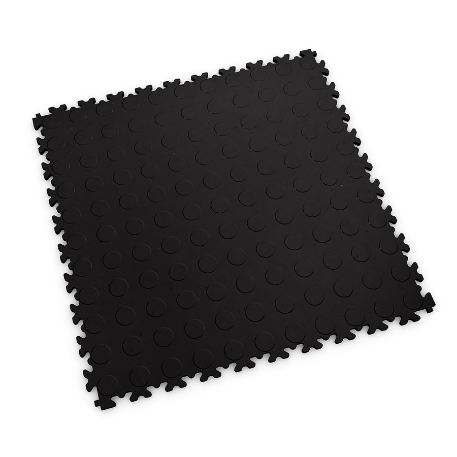 Čierna PVC vinylová záťažová dlažba Fortelock Industry Eco (peniazky) - dĺžka 51 cm, šírka 51 cm a výška 0,7 cm