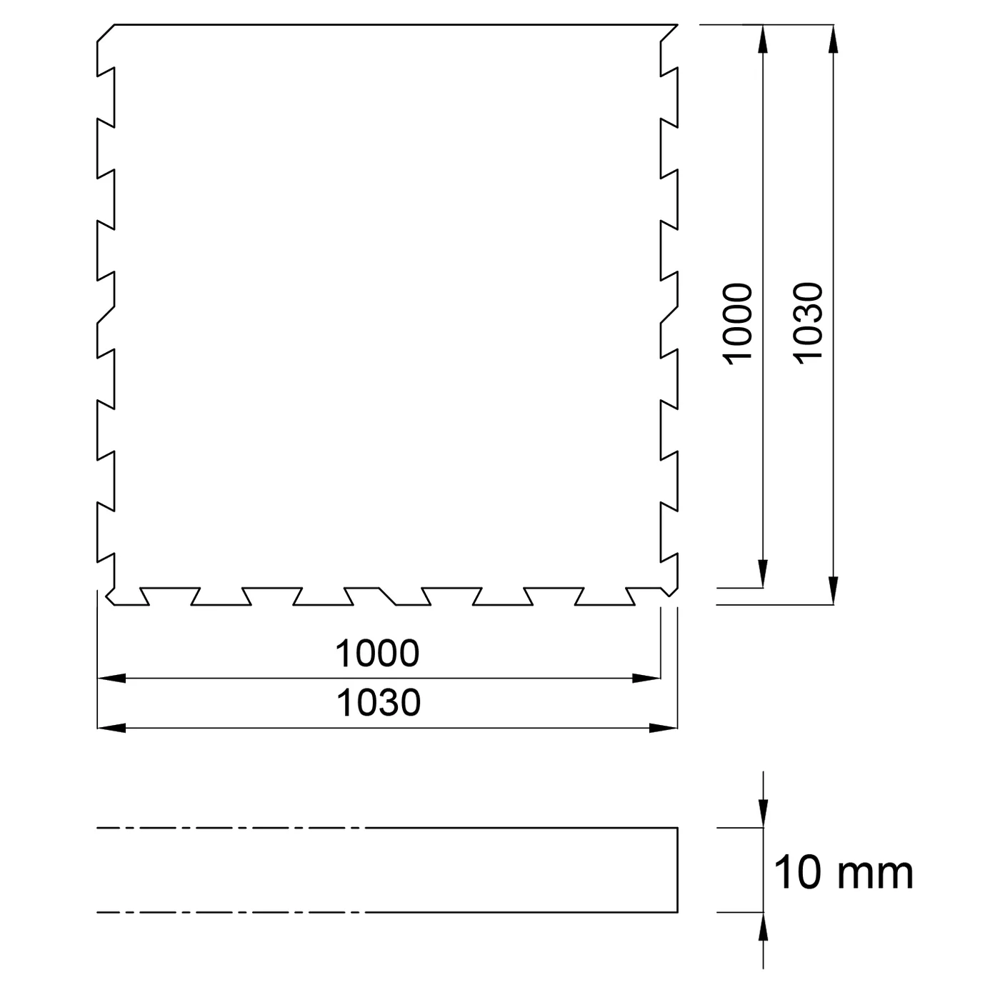 Czarna gumowa modułowa płytka układanki (border) FLOMA FitFlo SF1050 - długość 100 cm, szerokość 100 cm i wysokość 1 cm