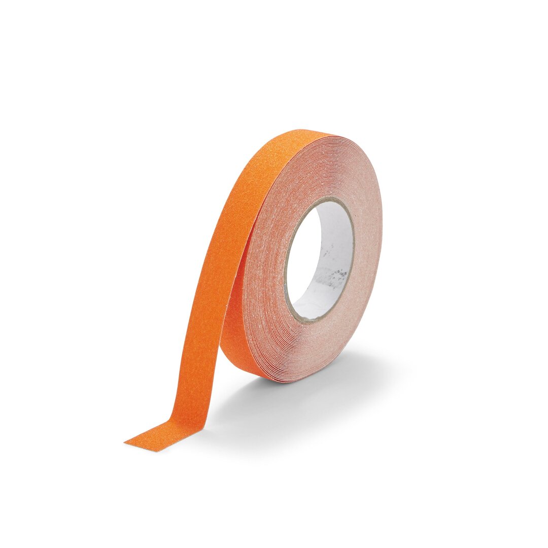 Oranžová korundová protiskluzová páska FLOMA Standard - délka 18,3 m, šířka 2,5 cm, tloušťka 0,7 mm