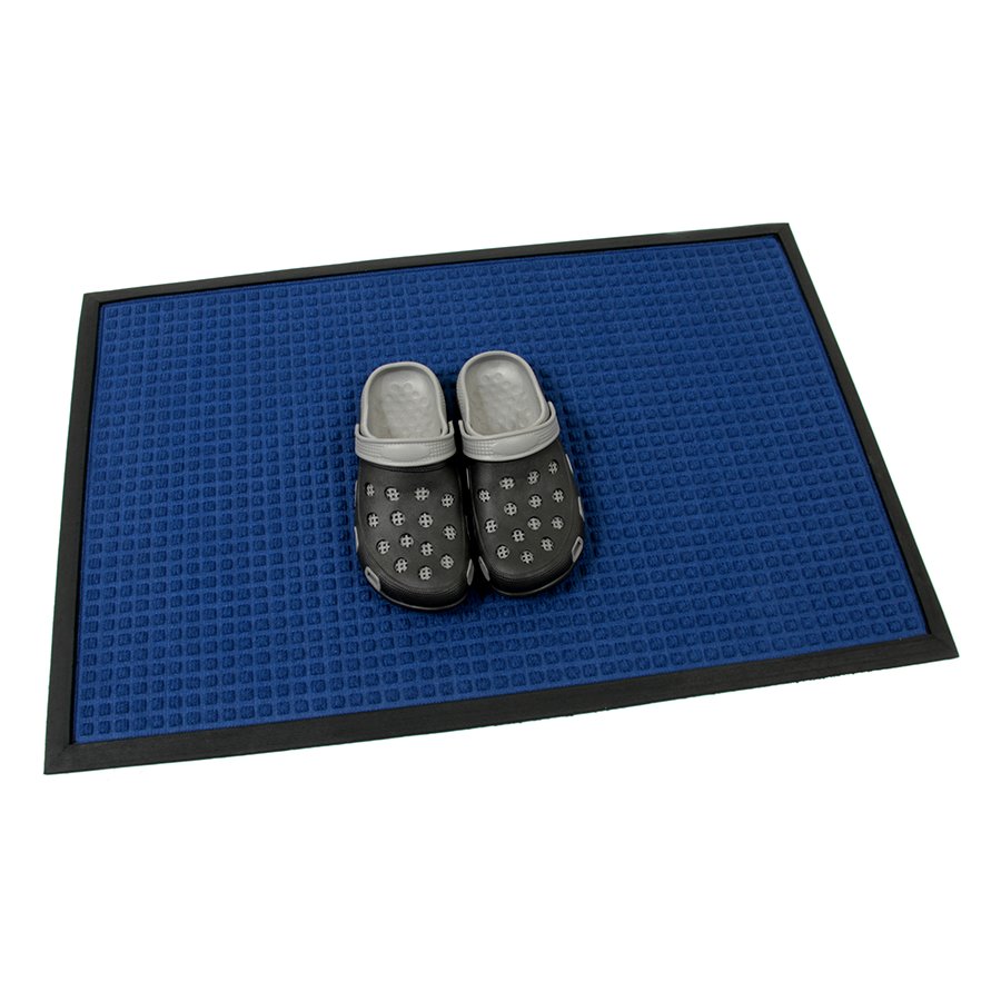 Modrá textilní gumová vstupní rohož FLOMA Little Squares - délka 60 cm, šířka 90 cm, výška 0,8 cm