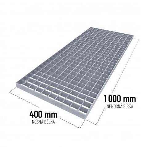 Ocelový pozinkovaný svařovaný podlahový rošt FLOMA - délka 40 cm, šířka 100 cm, výška 3 cm