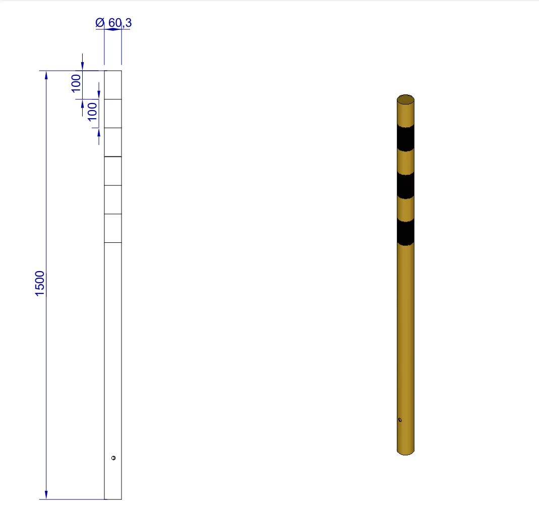 Słupek parkingowy stalowy żółto-czarny - średnica 6 cm, wysokość 150 cm