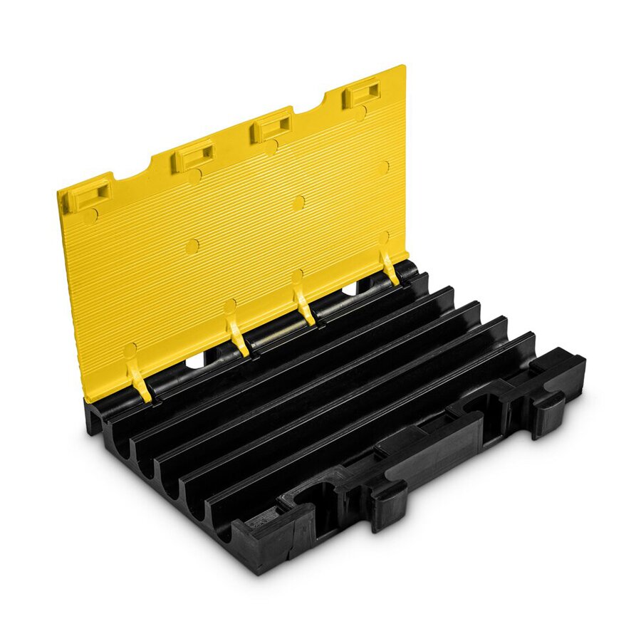 Černo-žlutý plastový modulární kabelový most s víkem DEFENDER MIDI 5 2D HV - délka 50 cm, šířka 32,5 cm a výška 5,4 cm