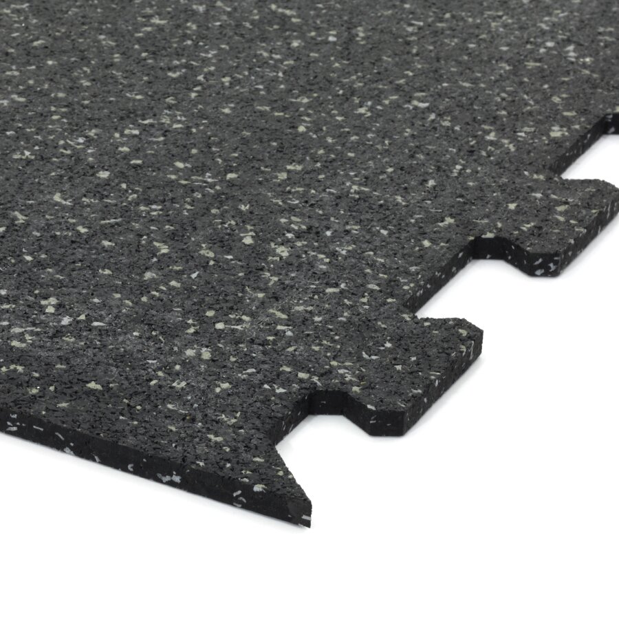 Čierno-sivá gumová modulová puzzle dlažba (okraj) FLOMA FitFlo SF1050 - dĺžka 47,8 cm, šírka 47,8 cm a výška 0,8 cm