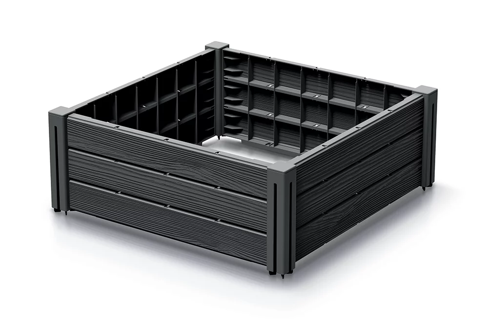 Černý plastový stohovatelný vyvýšený záhon BP62 - délka 61,8 cm, šířka 61,8 cm, výška 23 cm