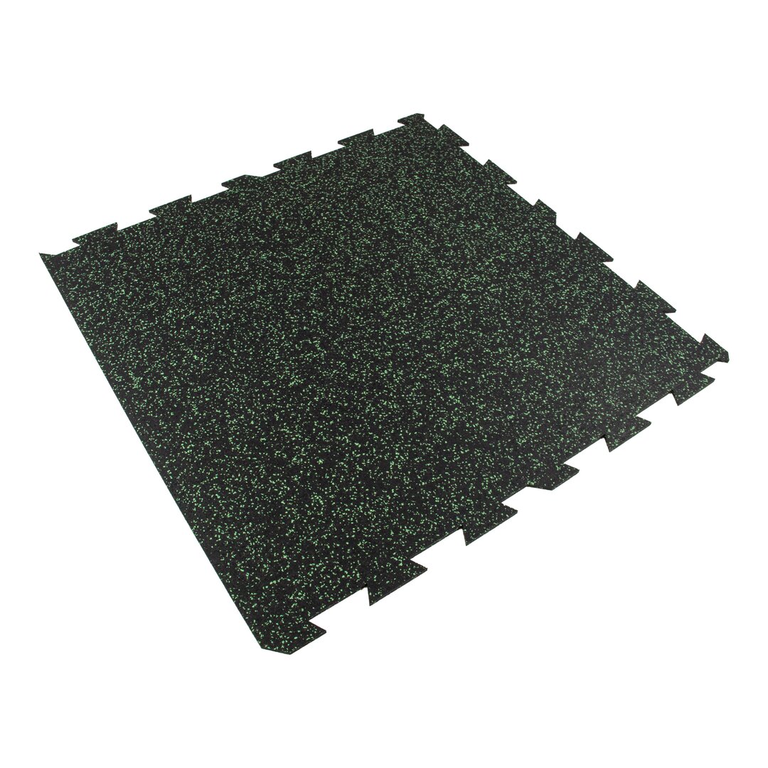 Černo-zelená gumová puzzle modulová dlaždice (okraj) FLOMA SF1050 FitFlo - délka 100 cm, šířka 100 cm, výška 0,8 cm