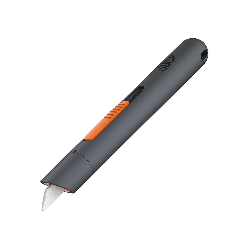 Čierno-oranžový plastový polohovateľný nôž na krabice SLICE - dĺžka 13,4 cm, šírka 1,7 cm a výška 1,7 cm