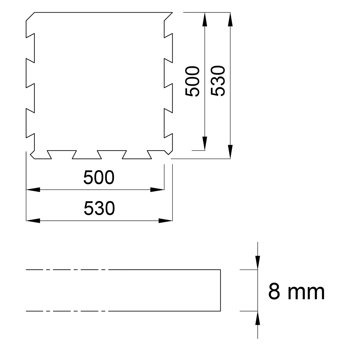 Czarno-biała gumowa modułowa płytka układanki (border) FLOMA FitFlo SF1050 - długość 50 cm, szerokość 50 cm i wysokość 0,8 cm