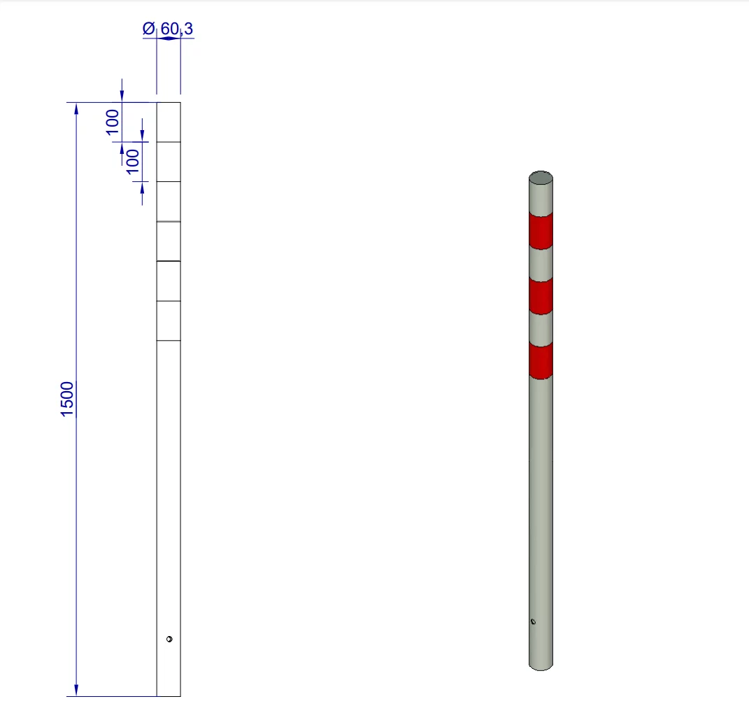 Słupek parkingowy stalowy biało-czerwony - średnica 6 cm, wysokość 150 cm