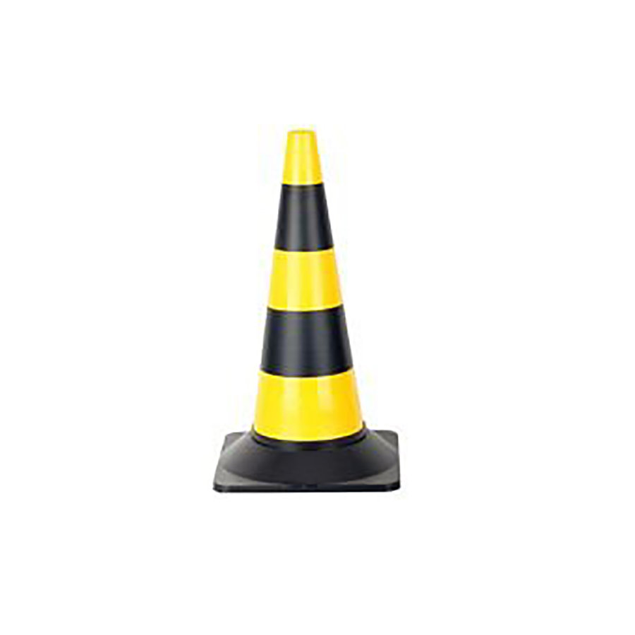 Černo-žlutý plastový (PE) dopravní kužel - šířka 29 cm a výška 50 cm