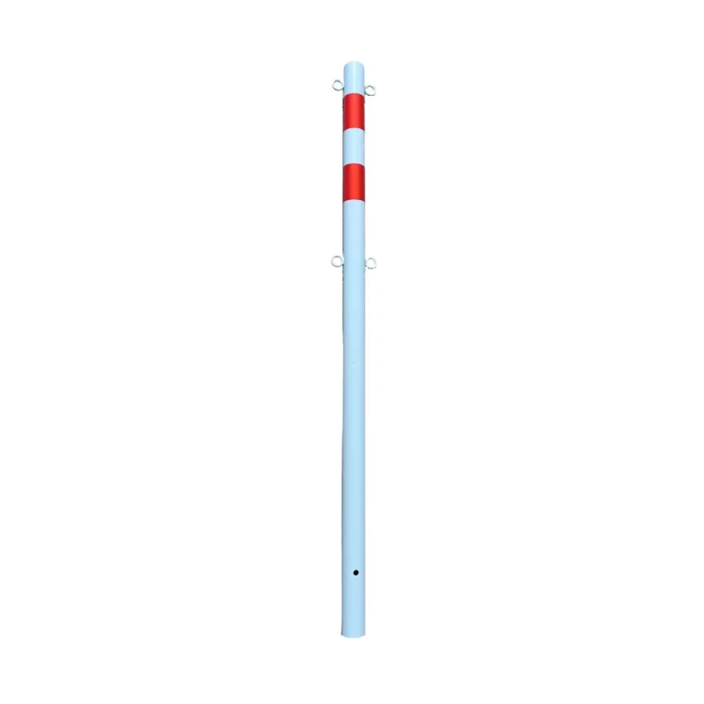 Bílo-červený ocelový sloupek s oky - průměr 6 cm, výška 150 cm