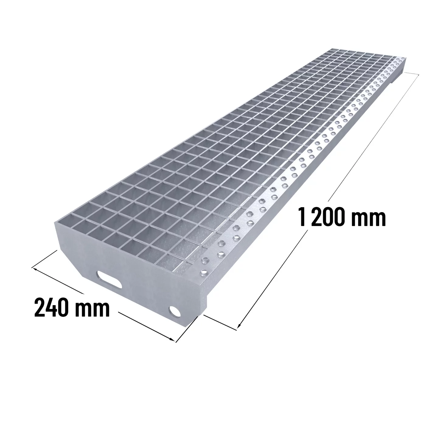 Stopień schodowy metalowy antypoślizgowy ocynkowany (40/3, 34/38) FLOMA SteelStep - szerokość 120 cm, głębokość 24 cm, wysokość 4 cm