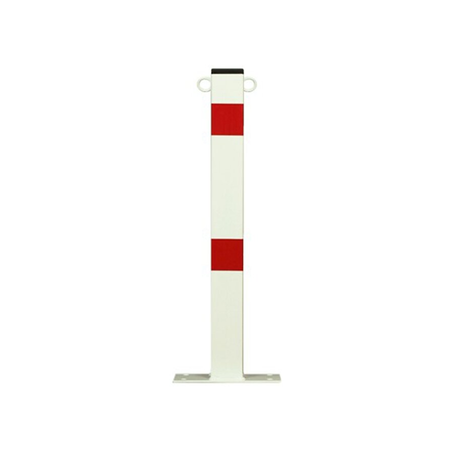 Bielo-červený oceľový parkovací stĺpik (hranatý profil) s okami - výška 60 cm