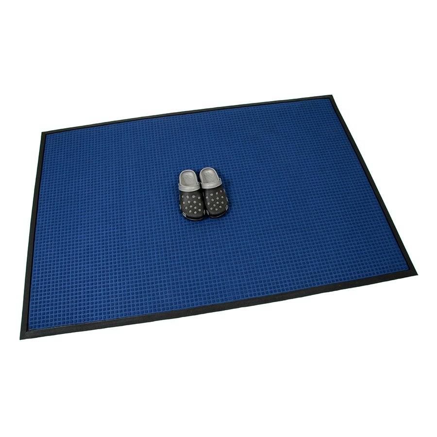 Modrá textilní gumová vstupní rohožka FLOMA Little Squares - délka 120 cm, šířka 180 cm, výška 0,8 cm