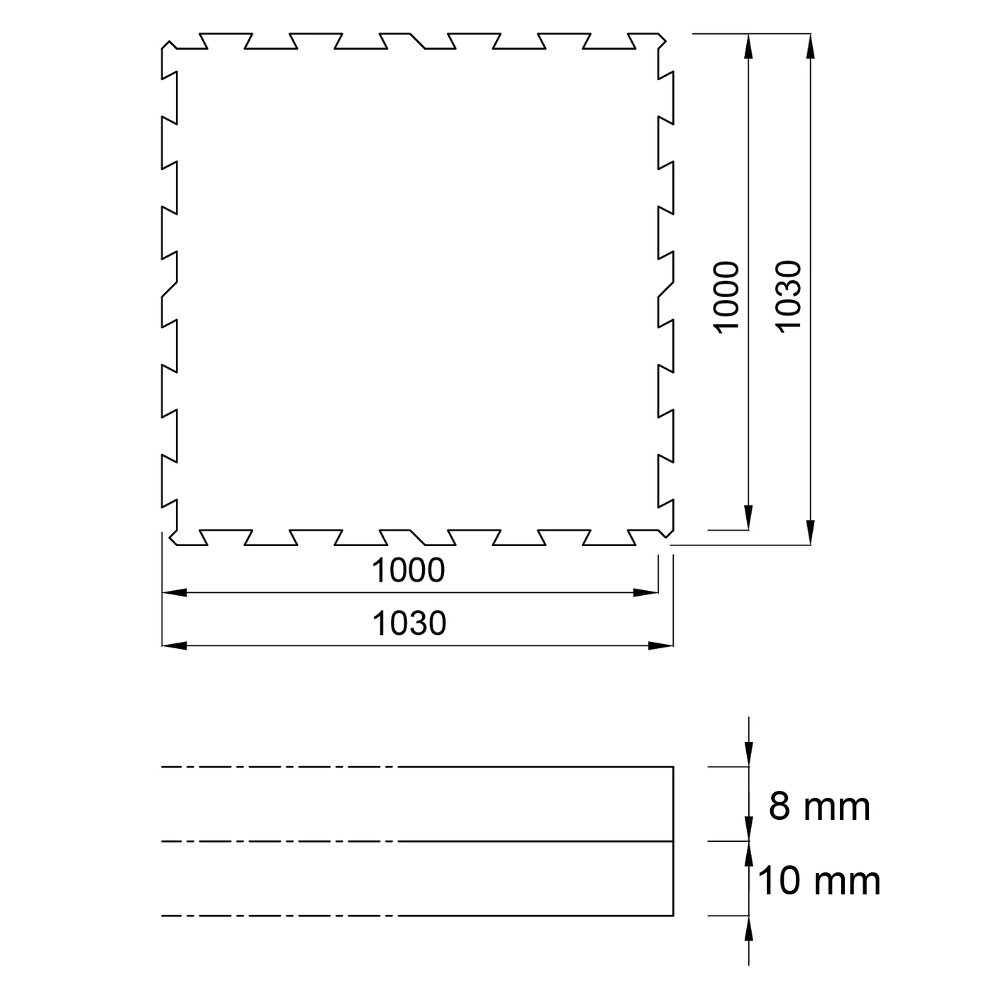 Czarno-biała modułowa podłoga gumowa (puzzle - środek) FLOMA Sandwich - długość 100 cm, szerokość 100 cm, wysokość 1,8 cm