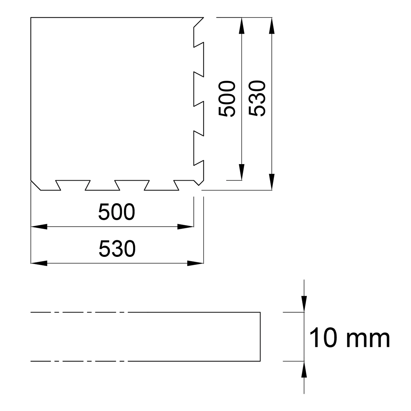 Czarno-biała gumowa modułowa płytka układanki (narożna) FLOMA FitFlo SF1050 - długość 50 cm, szerokość 50 cm i wysokość 1 cm