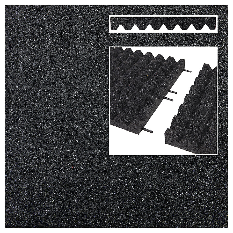 Černá gumová dopadová certifikovaná dlažba FLOMA - délka 50 cm a šířka 50 cm
