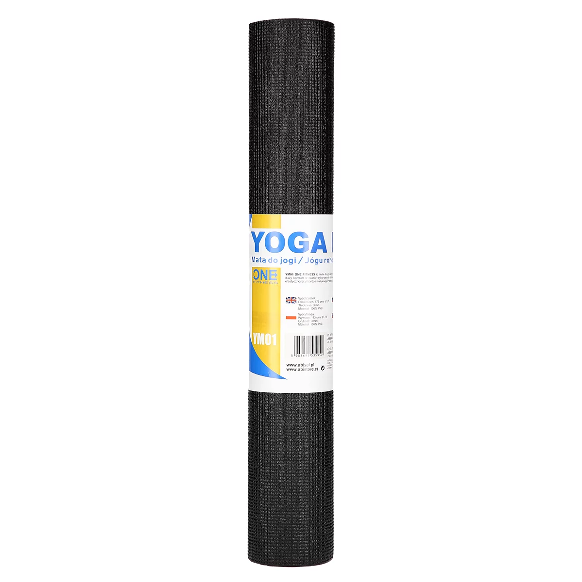 Yogamatte ONE FITNESS - Länge 173,5 cm, Breite 61 cm, Dicke 3 mm - Schwarz