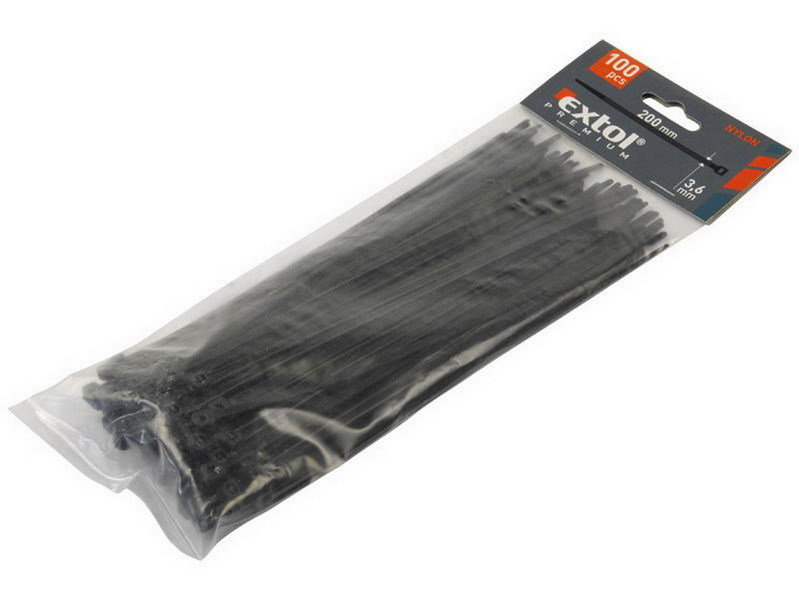 Černá plastová stahovací páska - délka 38 cm, šířka 0,76 cm - 50 ks
