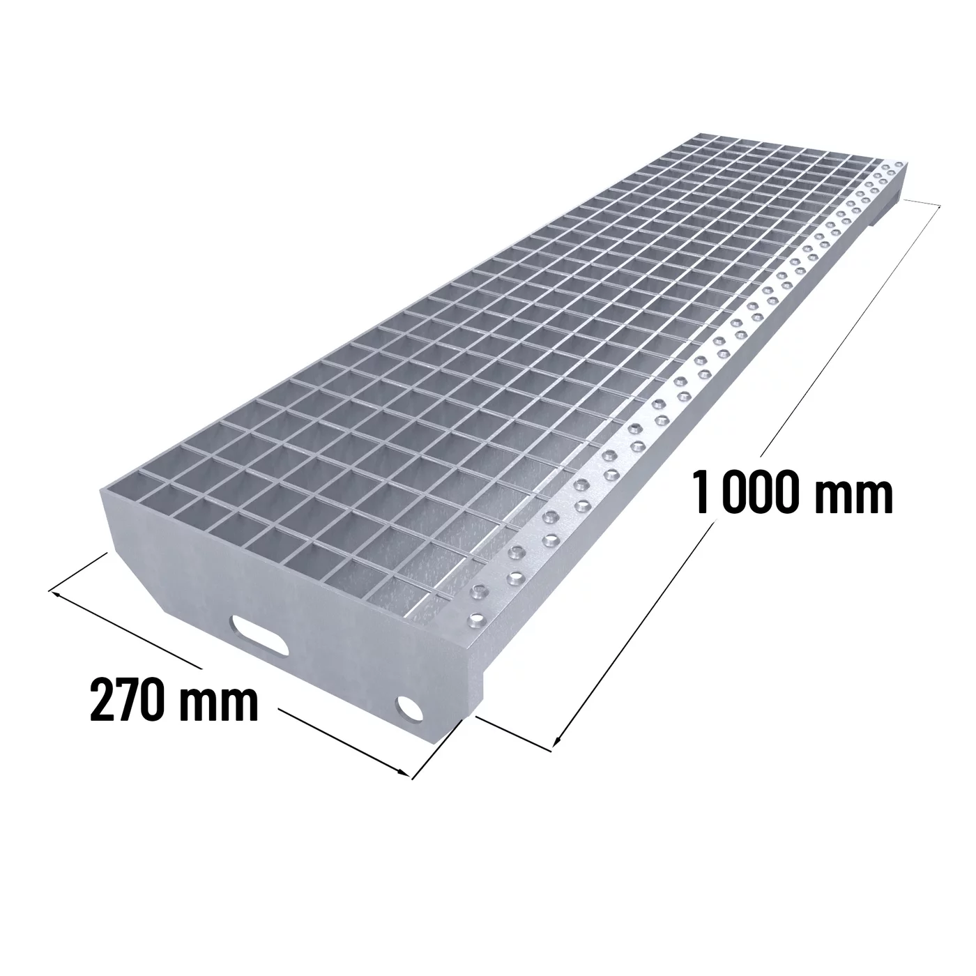 Stopień schodowy metalowy antypoślizgowy ocynkowany (30/3, 34/38) FLOMA SteelStep - szerokość 100 cm, głębokość 27 cm, wysokość 3 cm