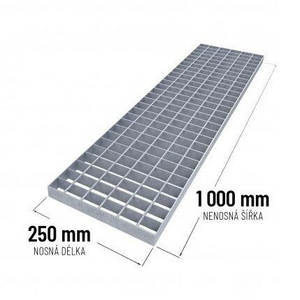 Oceľový pozinkovaný zváraný podlahový rošt FLOMA - dĺžka 25 cm, šírka 100 cm a výška 3 cm