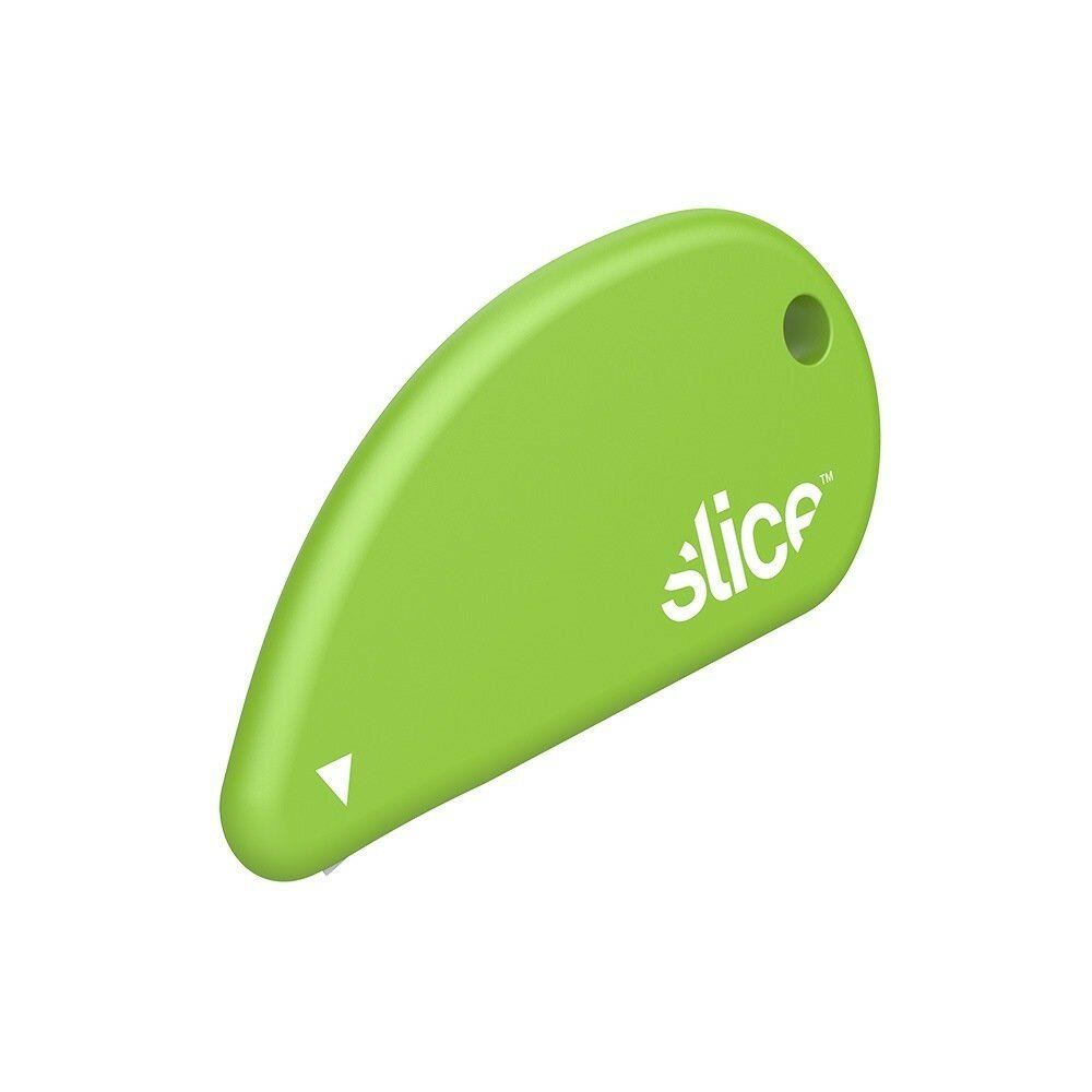 Zelený plastový malý bezpečnostný univerzálny nôž SLICE - dĺžka 6,1 cm, šírka 3,1 cm a výška 0,6 cm
