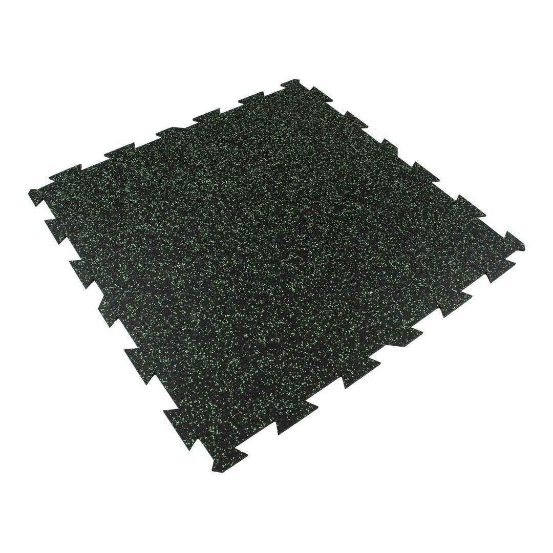 Černo-zelená gumová puzzle modulová dlaždice (střed) FLOMA SF1050 FitFlo - délka 100 cm, šířka 100 cm, výška 1 cm