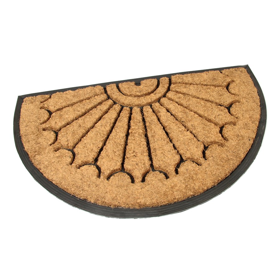 Kokosová čistící venkovní půlkruhová vstupní rohož FLOMA Rays - délka 45 cm, šířka 75 cm, výška 2,2 cm
