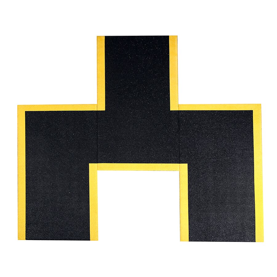 Čierna gumová dlažba (žltý pruh - pravý roh) pre bezpečnostné chodníky na ploché strechy FLOMA V30/R15 - dĺžka 120 cm, šírka 60 cm, výška 3 cm