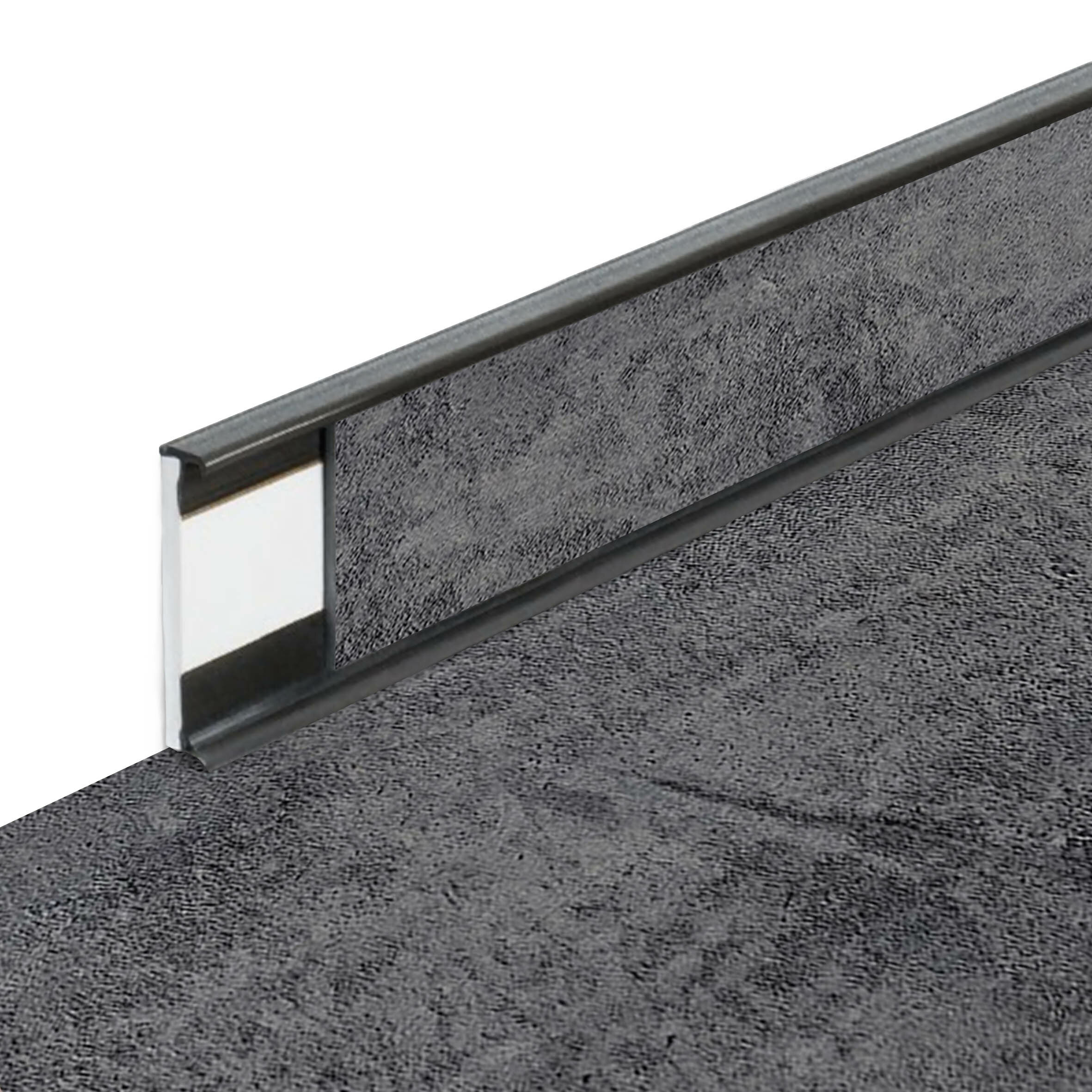 PVC vinylová soklová podlahová lišta Fortelock Business Forsen Rugged Canyon C021 Graphite - dĺžka 200 cm, výška 5,8 cm, hrúbka 1,2 cm